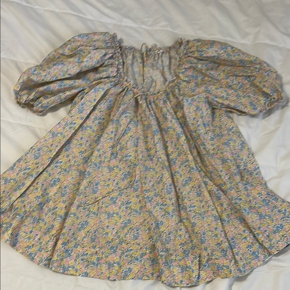 For Love & Lemon floral Puff Sleeve babydoll mini Dress XS - Picture 8 of 11
